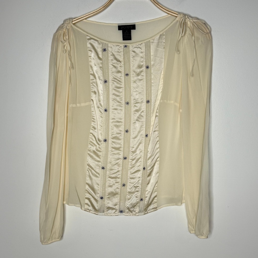 The Limited Y2k Silk Sheer Embellished Long‎ Sleeve Blouse Top Sz M Fairy Whimsy